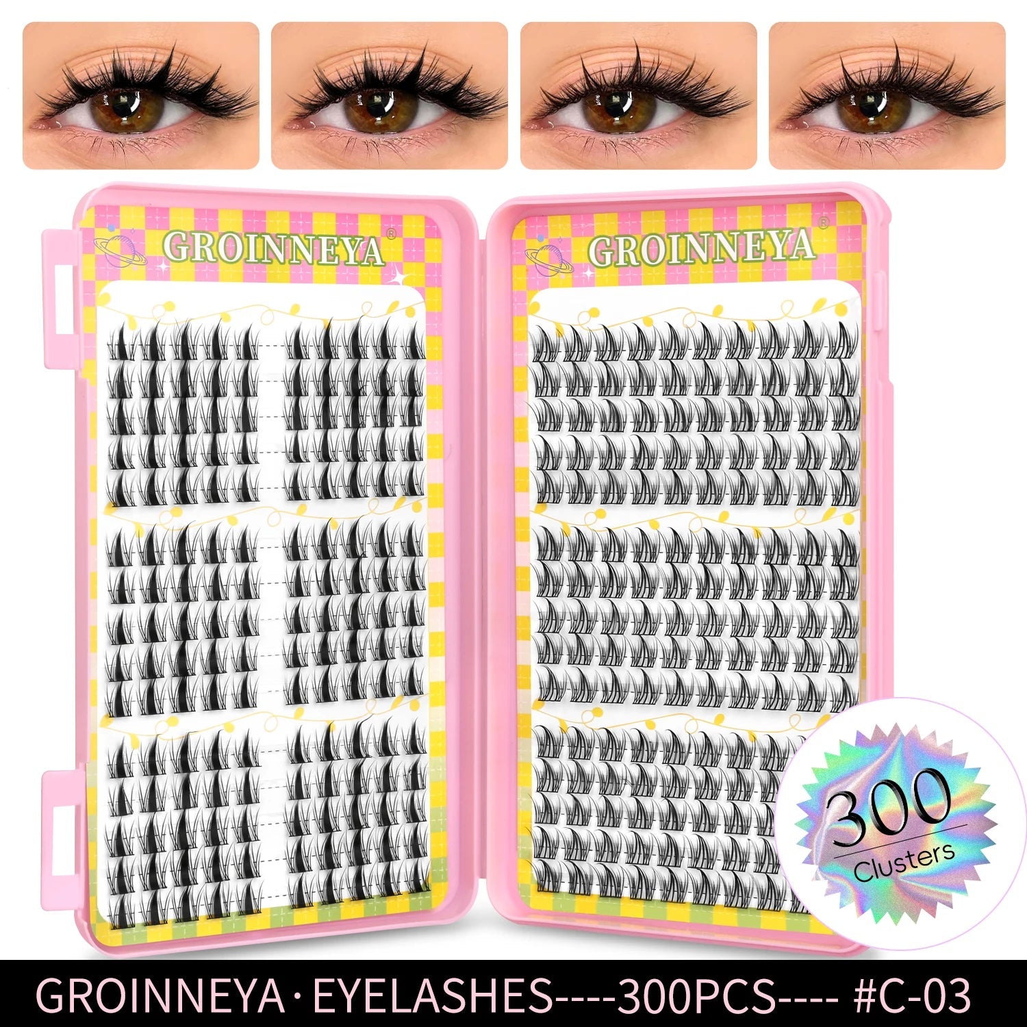 GROINNEYA Eyelashes Clusters 320 pcs Natural Eyelash extension Cluster Lashes Volume Mixed Tray Lashes Cluster Natural Lashes RELUX.STORE