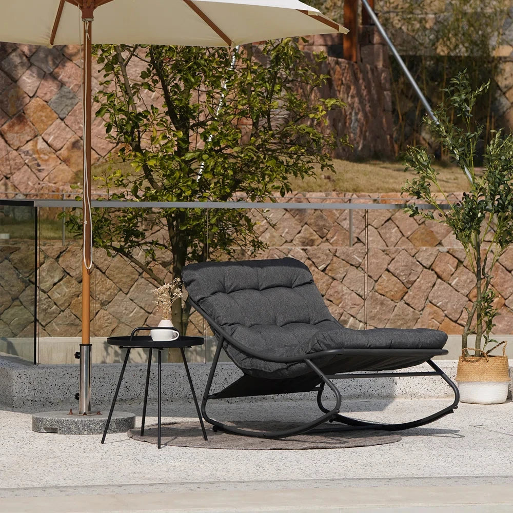 Outdoor Rocking Chair, Padded Cushion Recliner Rocker for Front Porch Sunroom Patio Backyard