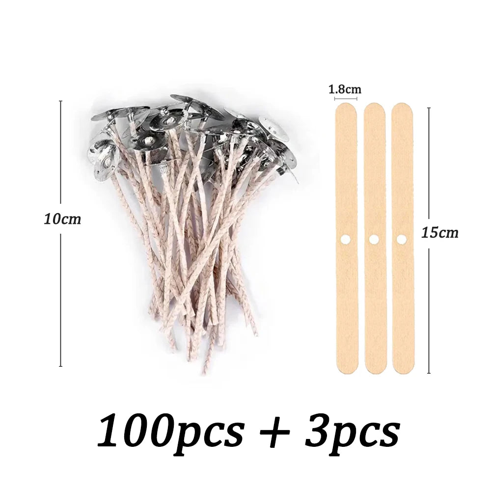100pcs/bag Pre-Waxed Smokeless Candle Wicks with Holder DIY Cotton Thread Wicks Soy Wax Beewax Candle Wicks Making Accessories