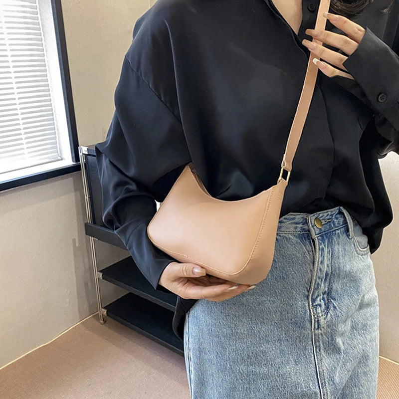 Retro Solid Color PU Leather Shoulder Underarm Bag Women's Fashion Handbags Hobos Purses and Handbag Ladies Crossbody Bags