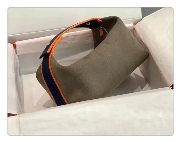 2024 New Large Capacity Canva Makeup Bag Soft Texture Fashionable Women's Shoulder Bag Color Blocking Handbag From China RELUX.STORE