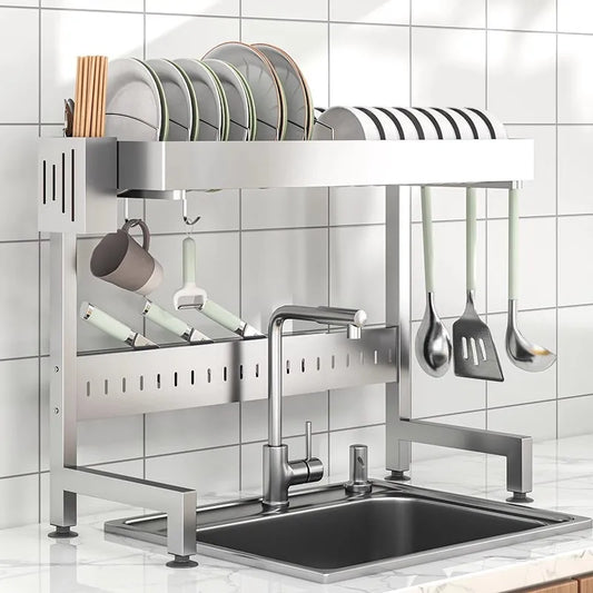 Adjustable Sink Drying Rack Over The Sink Dish Drying Holder Stainless Steel Kitchen Storage Dish Drainer Auto Drainage Hanger
