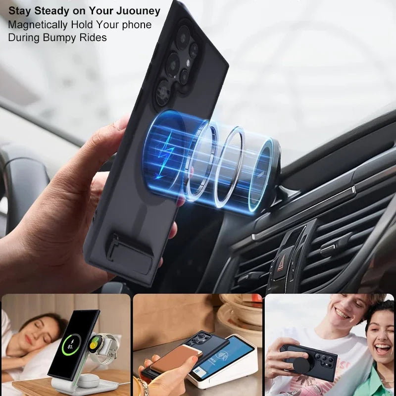UYUXIO Magnetic Stand Mobile Phone Case for Samsung Galaxy S25 Ultra S24 S23 FE S22 Plus Cover with Kickstand Cases with Holder RELUX.STORE