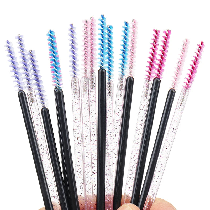 NEW 50Pcs Makeup Eyelash Brushes Disposable Crystal Eyebrow brush Diamond Handle Mascara Wand Applicator Lashes Extension Tools RELUX.STORE