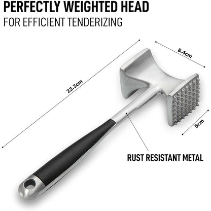LMETJMA Meat Tenderizer Hammer with Comfortable-Grip Handle Zinc Alloy Meat Hammer Tenderizer Kitchen Meat Mallet Pounder JT329