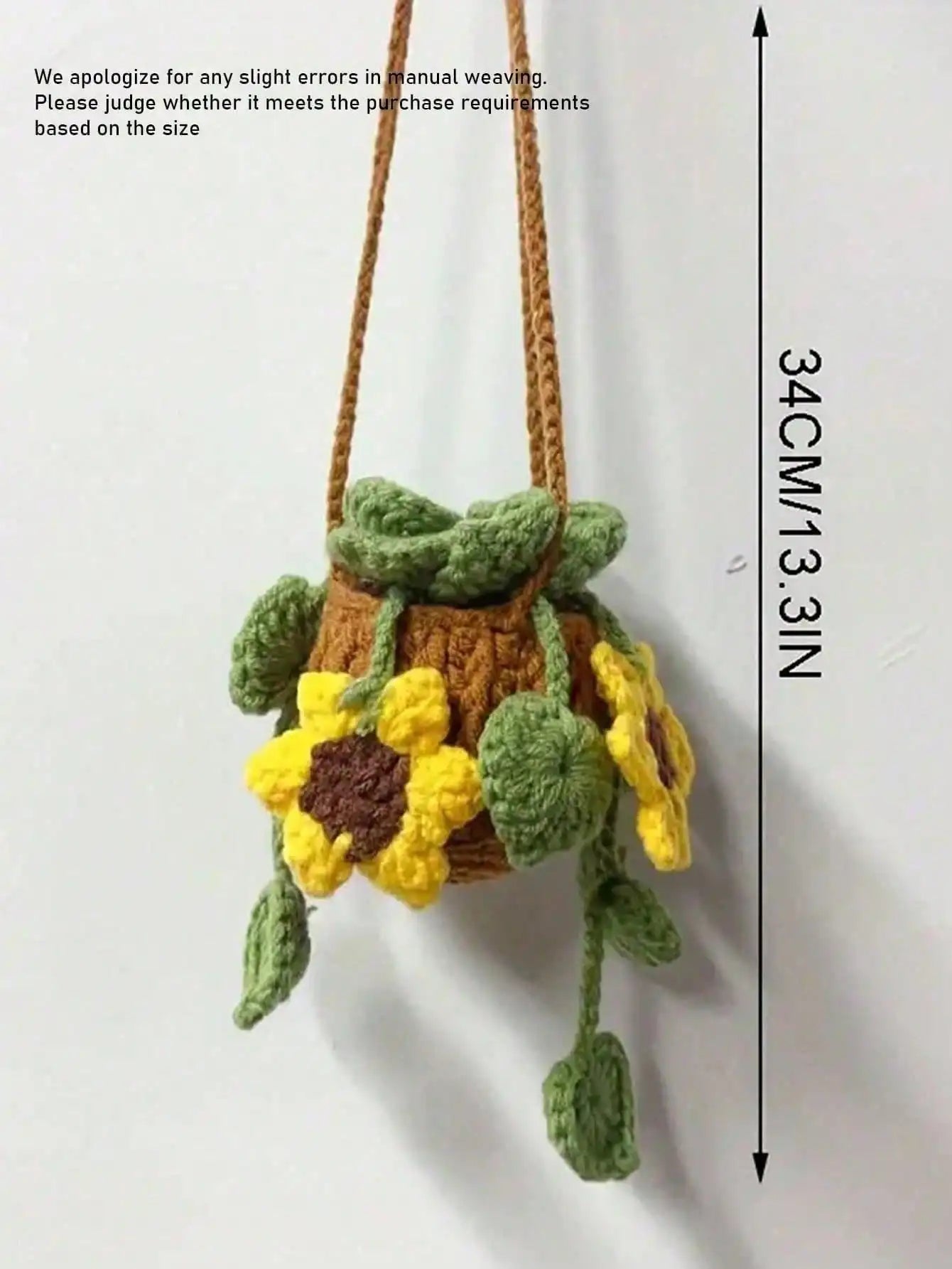 1pc Handmade Crocheted Green Radish Potted Plant Wool Ornament - Car Rearview Mirror Pendant / Car Hanging Decoration