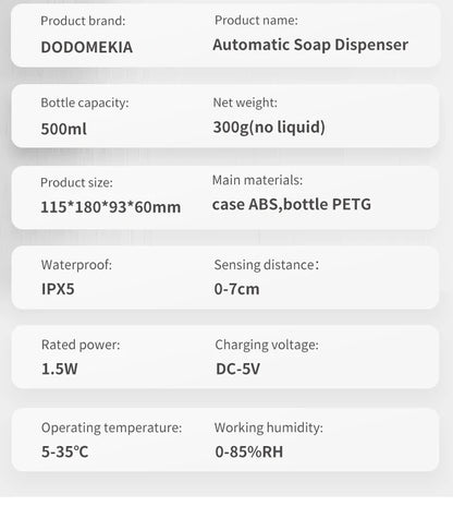 New Wall Mounted Automatic Soap Dispenser Foam Smart Hand Washing Machine 500ml Liquid Rechargeable Bathroom Induction Sensor