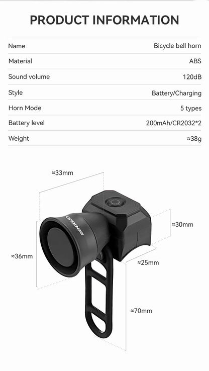 Bicycle Horn Mountain Bike Mini USB Charging Waterproof Electronic Bike Bell Riding Equipment Children's Scooter Accessories