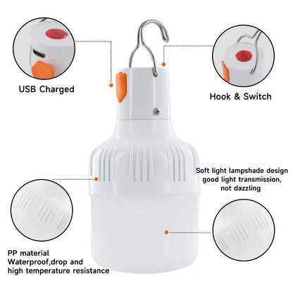 Portable Rechargeable LED Street Camping Light with Hook Dimmable Tent Lantern USB Charging Emergency Multifunctional LED Lamp