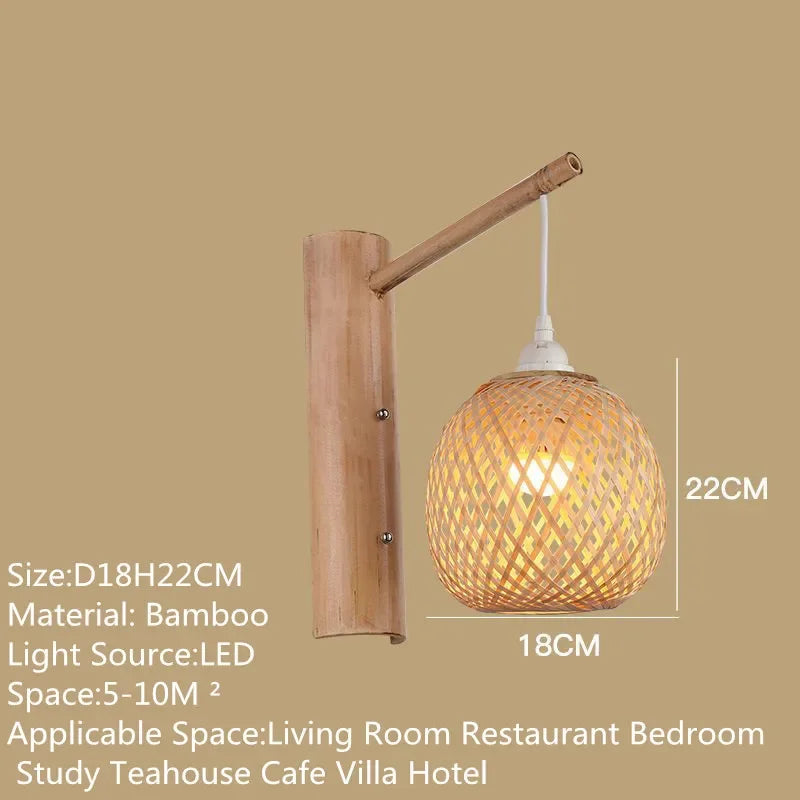 SAMAN Modern Bamboo Art Wall Lamp Bamboo Weaving Creative Living Room Restaurant Bedroom StudyTea Homestay LED Retro Wall Light