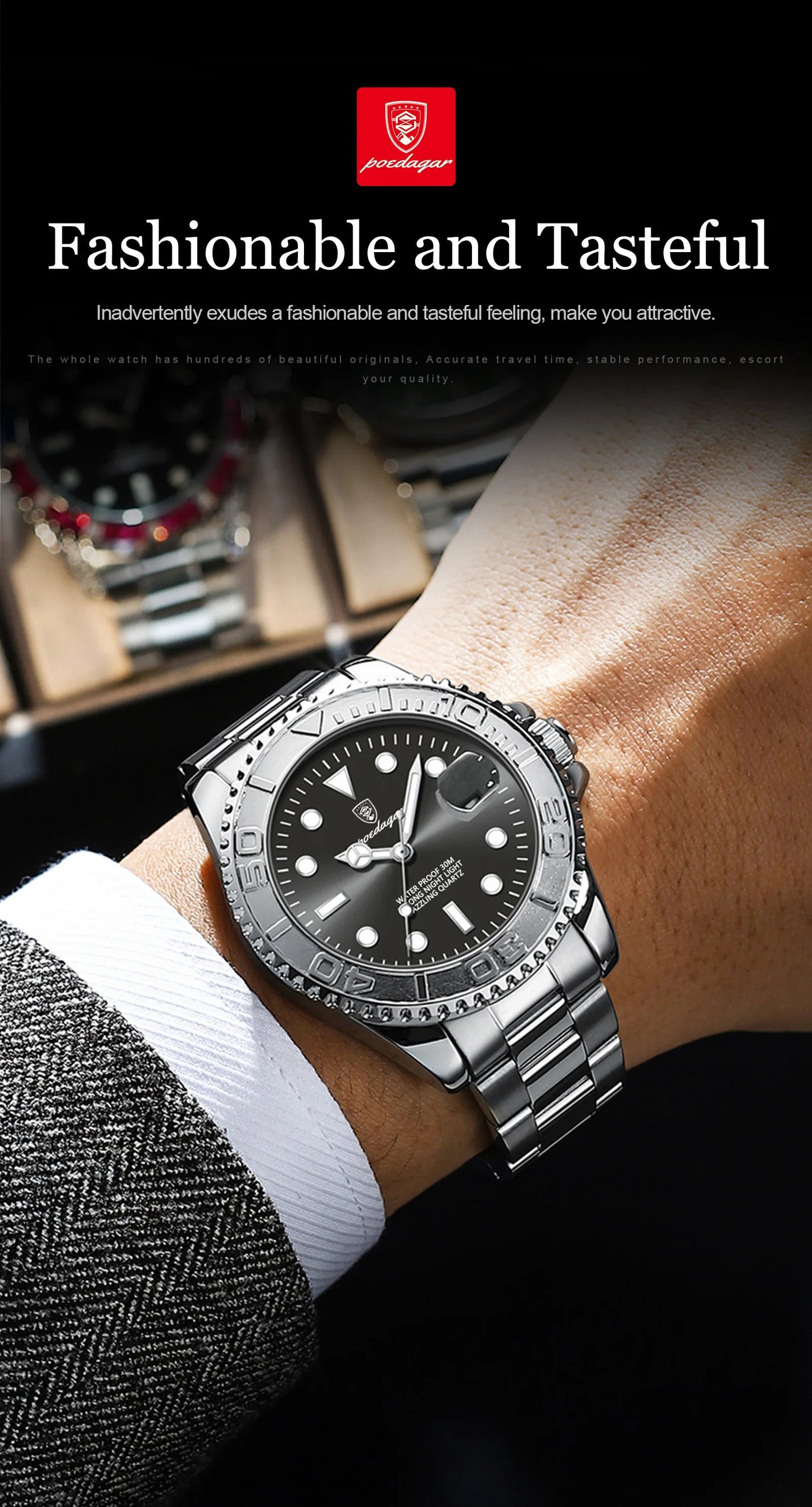POEDAGAR Luxury Men Watch Business Quartz Man Clock Sports Waterproof Luminous Date Stainless Steel Men's Watches Male Reloj+box RELUX.STORE