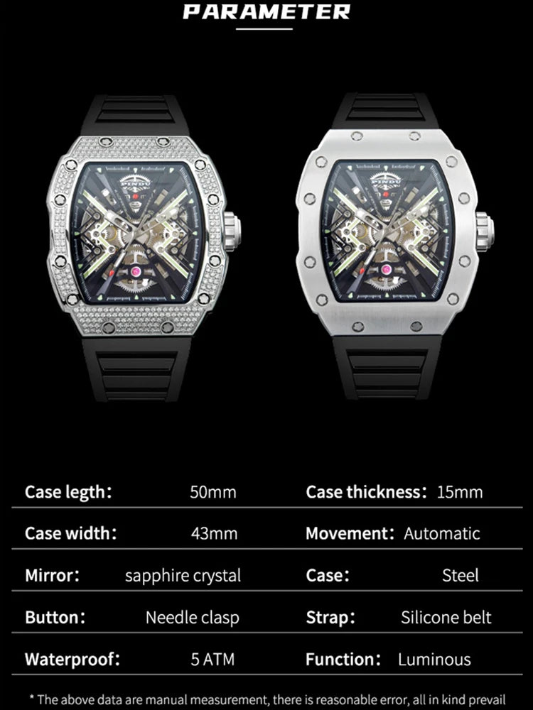 PINDU New Men Watch 50 Meter Waterproof Stainless Steel Case Luminous Sapphire mirror Dial Fashionable Men Mechanical Watch