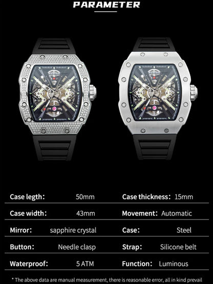 PINDU New Men Watch 50 Meter Waterproof Stainless Steel Case Luminous Sapphire mirror Dial Fashionable Men Mechanical Watch