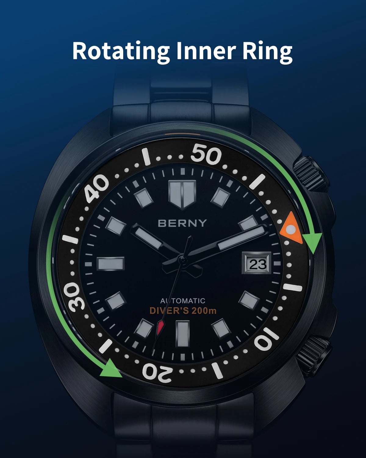 BERNY 20ATM Diver Watch For Men Mechanical Black Dial Original Design Top Automatic Sapphire Luxury Diving Luminous Men Watch