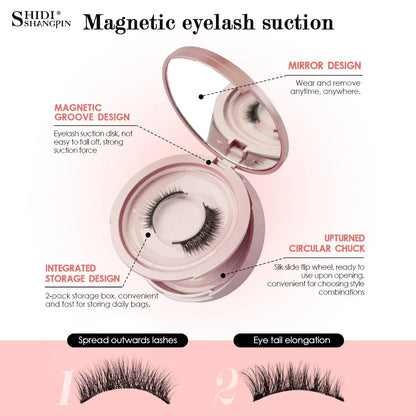 2 Pairs Magnetic Eyelash Natural Look Fluffy False Eyelashes Reusable Magnetic Eyelash Set with Applicator No Glue Need Makeup RELUX.STORE