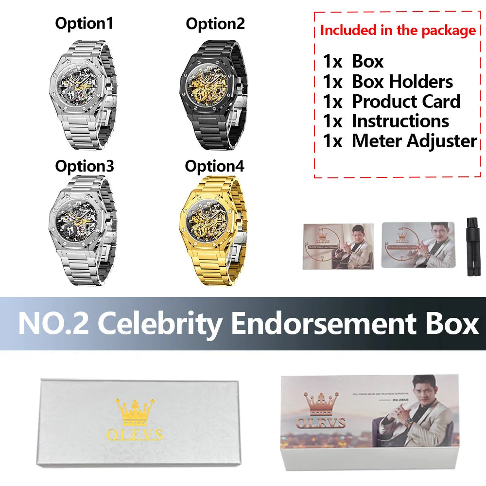 OLEVS Men's Watch Top Brand Luxury Hollowing Automatic Mechanical Watch Waterproof Luminous Watch for Men Gift Clock