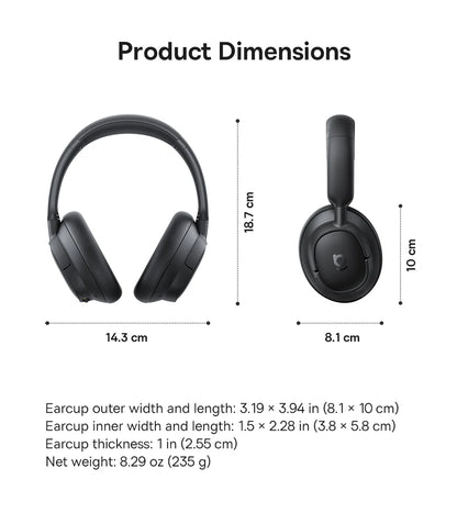 Baseus EH10 NC ANC Wireless Headphones 45dB Adaptive Hybrid Noise Cancelling Headsets Hi-Res LDAC Headphone Bluetooth 6.0 80Hrs