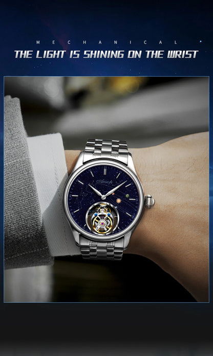 AESOP Mens Luxury Real Flying Tourbillon Mechanical Sapphire Waterproof Watch Skeleton Watches for Men Wristwatches Male 2025 A