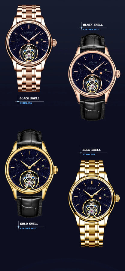 AESOP Mens Luxury Real Flying Tourbillon Mechanical Sapphire Waterproof Watch Skeleton Watches for Men Wristwatches Male 2025 A