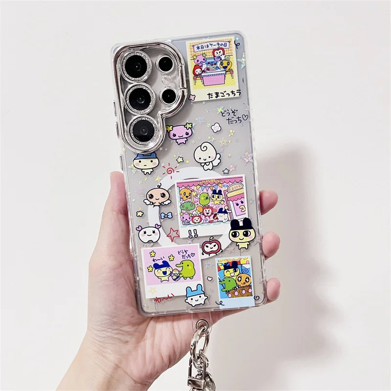 Kawaii Angel Baby Animal Phone Case For Samsung Galaxy S25 Ultra 24 Plus S23 S25 Edge Cover with Stand Chain Cute Magnetic Cases