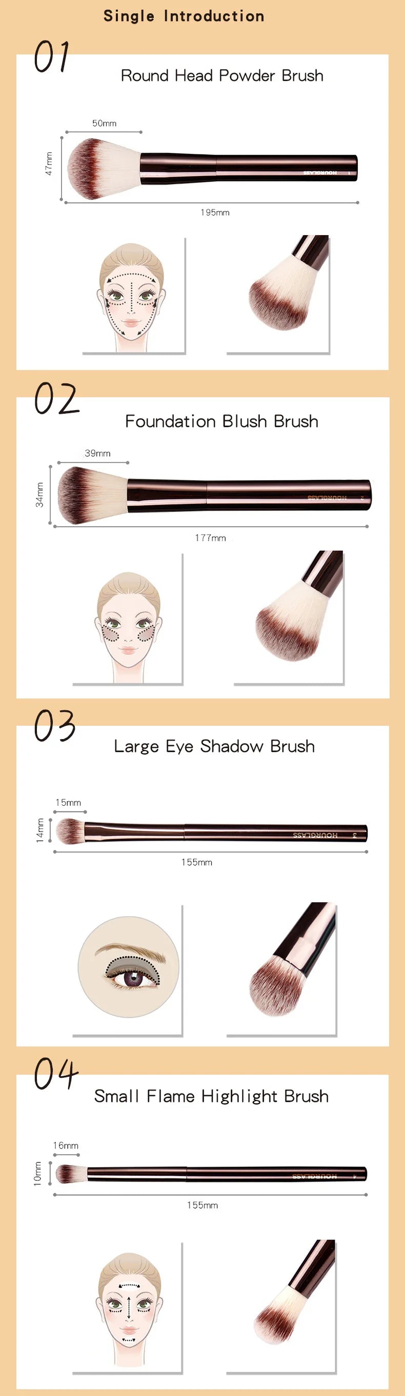 Hourglass Makeup Brushes Powder Foundation Concealer Blusher Bronzer Eye Shadow Eyebrow Eyeliner Sculpting Brush RELUX.STORE