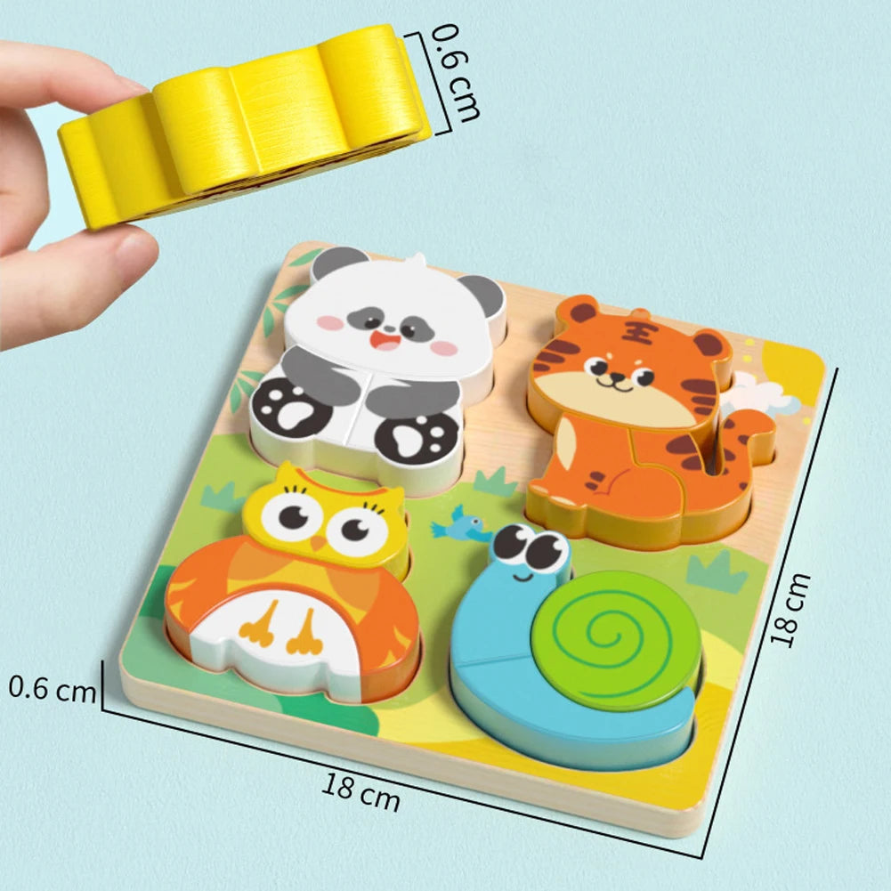 4-in-1 Wooden Toys 3D Wood Puzzle Cartoon Animals Cognitive Jigsaw Puzzle Early Learning Educational Toys For Children Gift RELUX.STORE