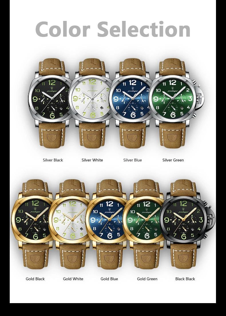 POEDAGAR Top Luxury Fashion Watch For Men Waterproof Luminous Chronograph Man Watch Leather Military Men's Quartz Watches Reloj