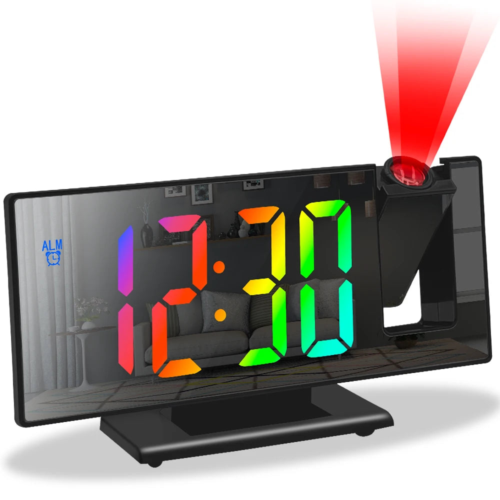 180° Arm Projection Alarm Clock Time Temperature USB Plug-in Digital Alarm Clock Snooze Table Clock 12/24H Projector LED Clock