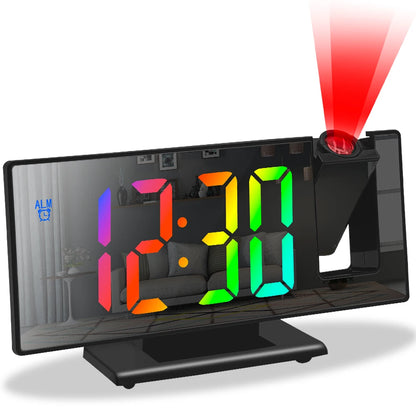 180° Arm Projection Alarm Clock Time Temperature USB Plug-in Digital Alarm Clock Snooze Table Clock 12/24H Projector LED Clock