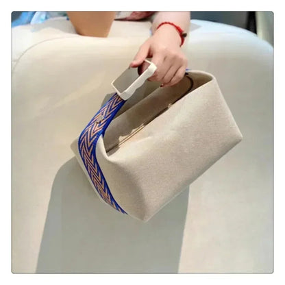 2024 New Large Capacity Canva Makeup Bag Soft Texture Fashionable Women's Shoulder Bag Color Blocking Handbag From China RELUX.STORE