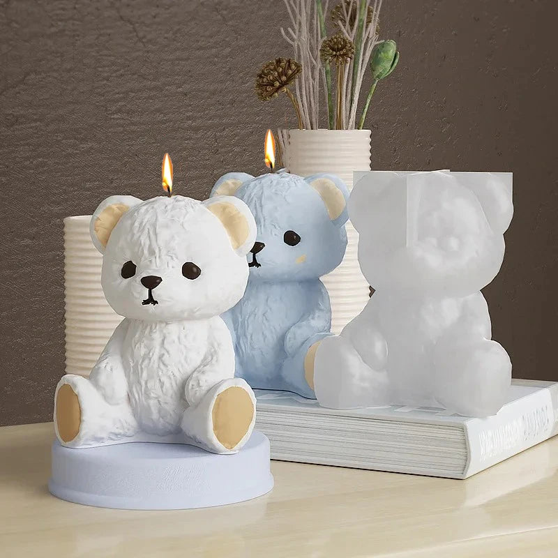 Smiling Teddy Bear Silicone Candle Mold 3D Animal Soap Resin Crafts Plaster Making Kit Handmade Ice Cube Mould Home Decor Gift RELUX.STORE