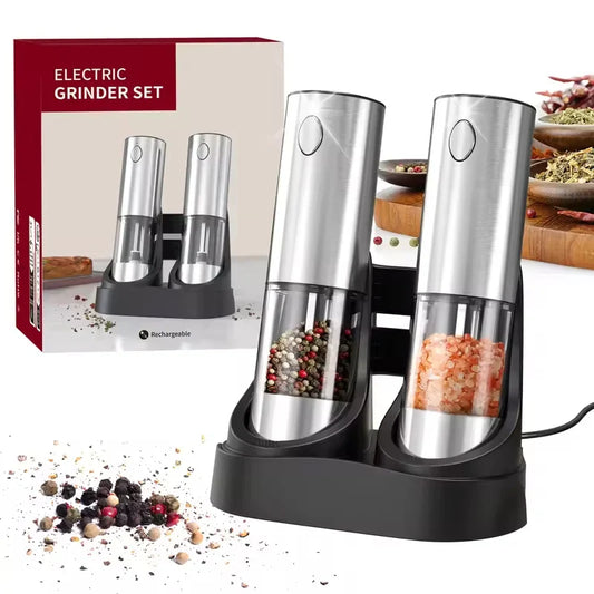 2-Pack Electric Salt & Pepper Grinder Set – USB Rechargeable 190ML Spice Mill with Adjustable Coarseness | Automatic Kitchen Grinder for Cooking & Dining