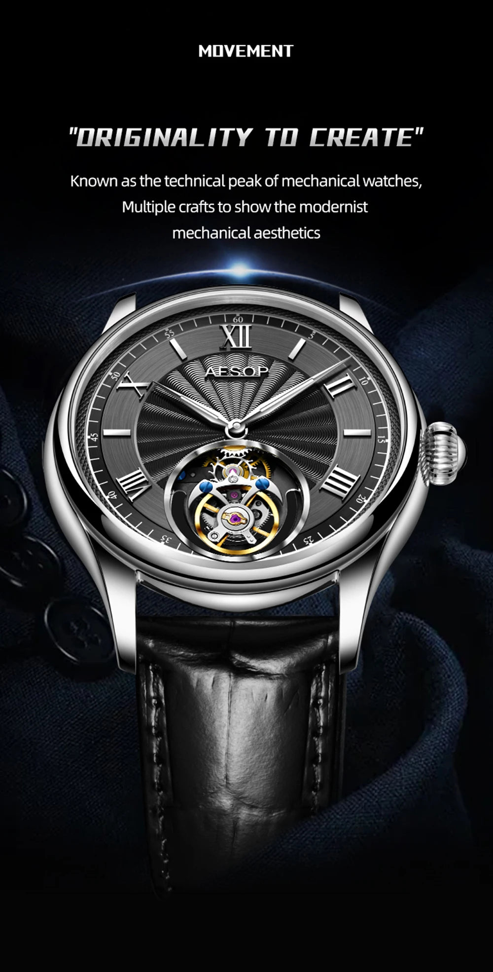 AESOP Official Watch Store Flying Tourbillon Movement Mechanical Wristwatches Skeleton Watches for Menes Luxury Waterproof 2025A