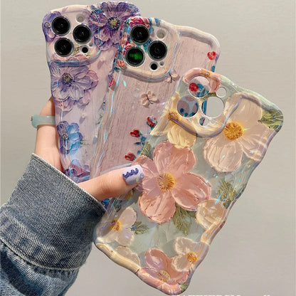 Retro Oil Painting Phone Case For iPhone 13 14 15 16 ProMax 12 11 Luxury Flower Print Shockproof Silicone Cover Artistic Decor RELUX.STORE