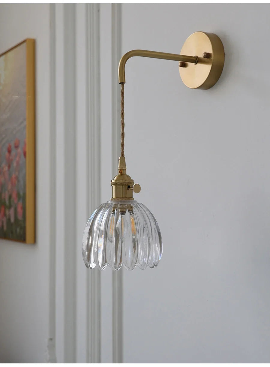 Modern Japanese Retro Floral Glass Wall Lamp Modern Simple Bedside Lamp For Bedroom Study Led Mirror Light Nordic Wall Sconce