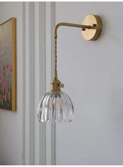Modern Japanese Retro Floral Glass Wall Lamp Modern Simple Bedside Lamp For Bedroom Study Led Mirror Light Nordic Wall Sconce