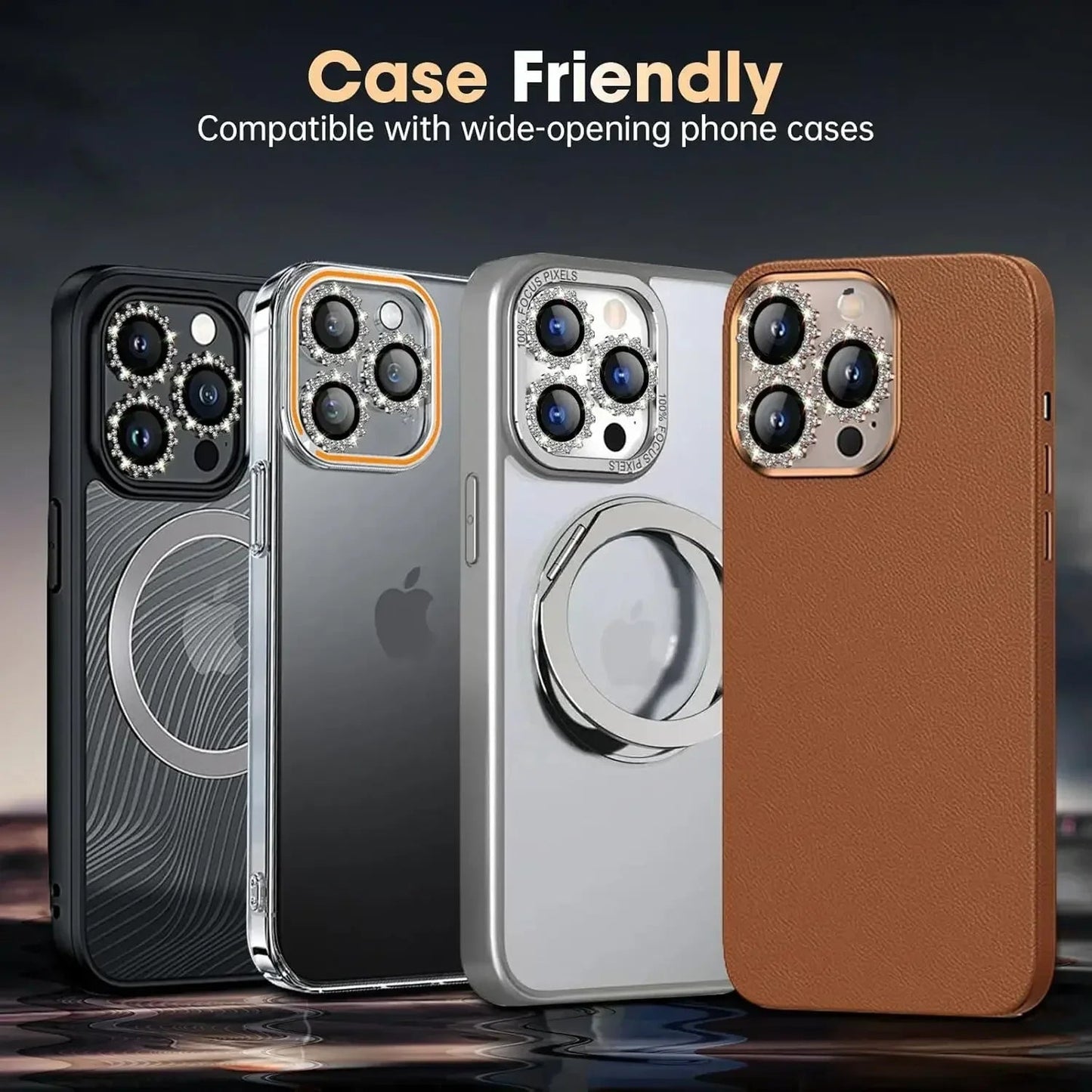 2-3Pcs Bling 3D Metal Gear Design Diamond Camera Lens Glass Protector For IPhone 16 17 Pro Max 16Plus Case Friendly Rings RELUX.STORE