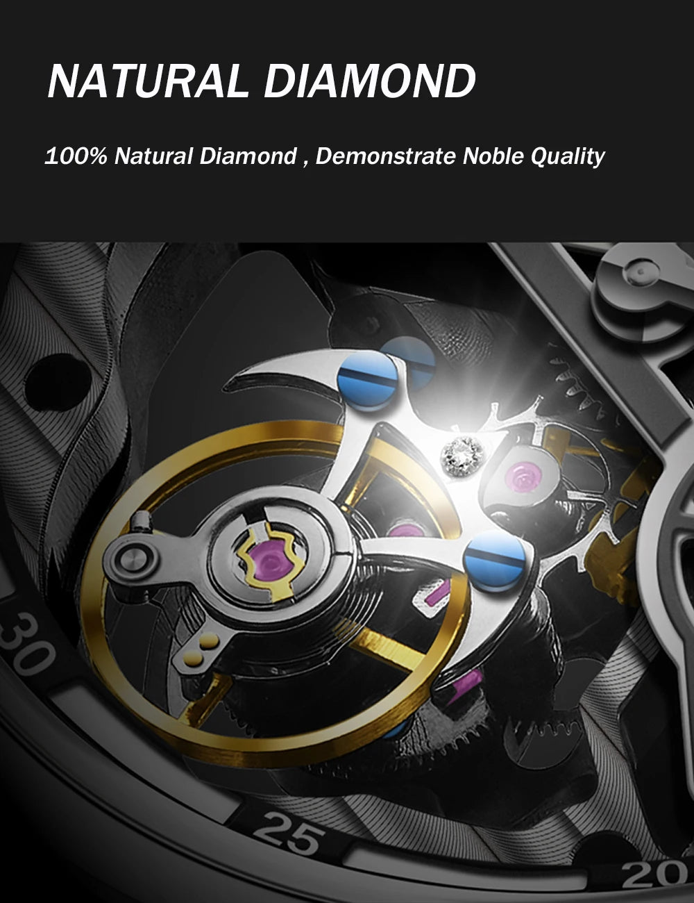 AESOP Men Flying Tourbillon Mechanical Full Skeleton Waterproof Watches Top Brand Luxury Watch for Men Sapphire With Diamond Man