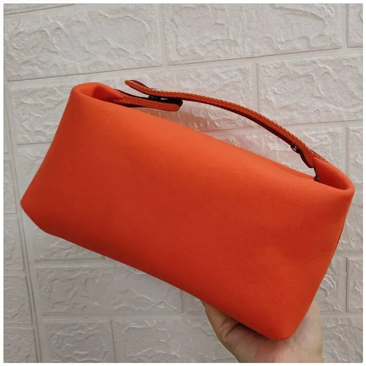 2024 New Large Capacity Canva Makeup Bag Soft Texture Fashionable Women's Shoulder Bag Color Blocking Handbag From China RELUX.STORE