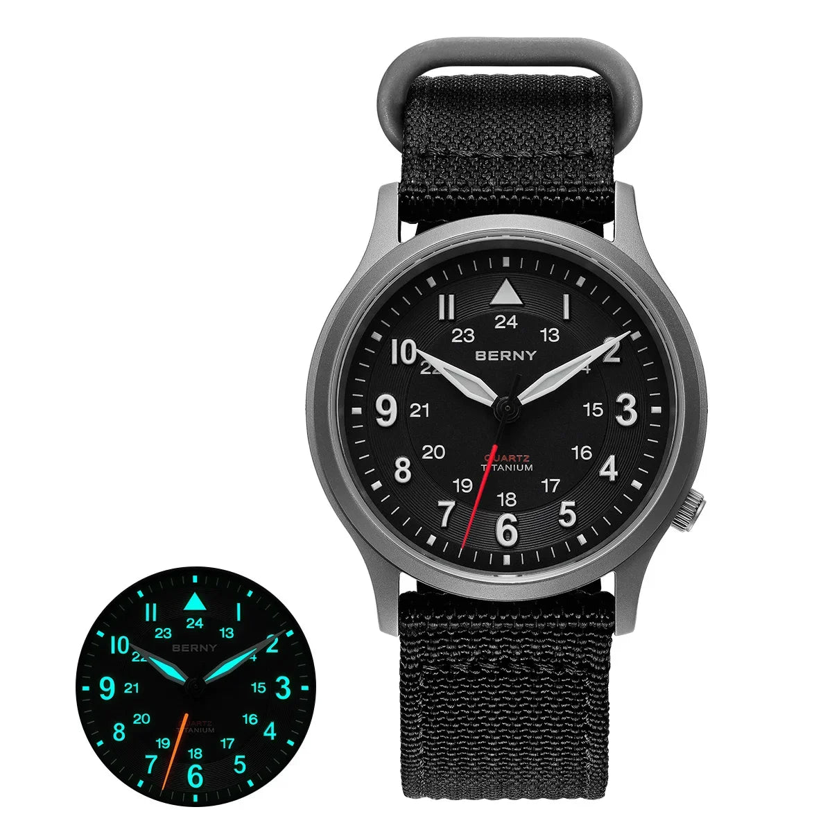 BERNY Titanium Watches for Men Classic Mens Field Pilot Watch Easy Read Outdoor Quartz Wristwatch Super Luminous Sapphire 5ATM