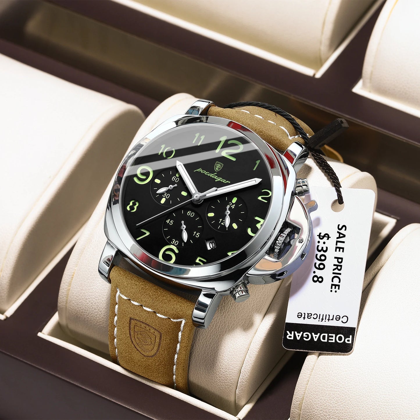 POEDAGAR Top Luxury Fashion Watch For Men Waterproof Luminous Chronograph Man Watch Leather Military Men's Quartz Watches Reloj