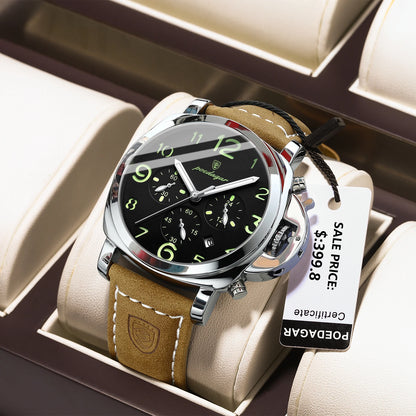 POEDAGAR Top Luxury Fashion Watch For Men Waterproof Luminous Chronograph Man Watch Leather Military Men's Quartz Watches Reloj