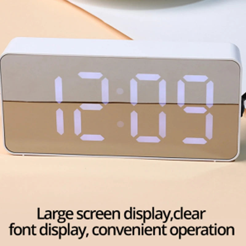 1Pc White LED Mirror Table Clock Snooze Display Time Night Light Desktop USB Alarm Clock Home Decor