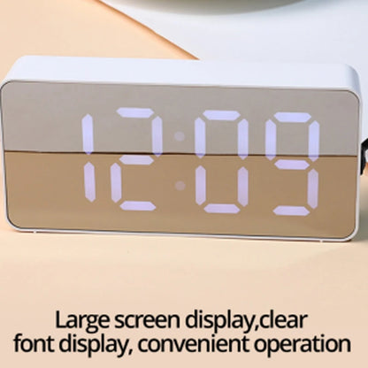 1Pc White LED Mirror Table Clock Snooze Display Time Night Light Desktop USB Alarm Clock Home Decor