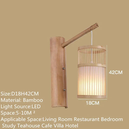 SAMAN Modern Bamboo Art Wall Lamp Bamboo Weaving Creative Living Room Restaurant Bedroom StudyTea Homestay LED Retro Wall Light