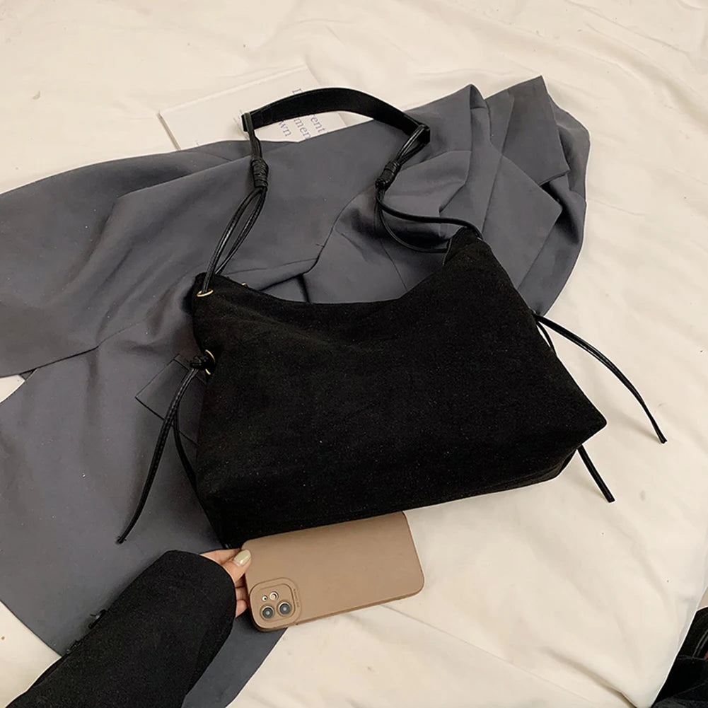 Women Suede Shoulder Bag Adjustable Strap Messenger Bag with Zipper Trendy Retro Handbag for Work Travel RELUX.STORE