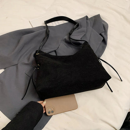 Women Suede Shoulder Bag Adjustable Strap Messenger Bag with Zipper Trendy Retro Handbag for Work Travel RELUX.STORE