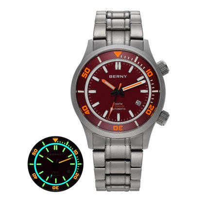 BERNY Automatic Titanium Diver Watch for Men Supper Luminous Sappire AR coated Miyota 8215 20ATM Mechanical Diving Men's Watches