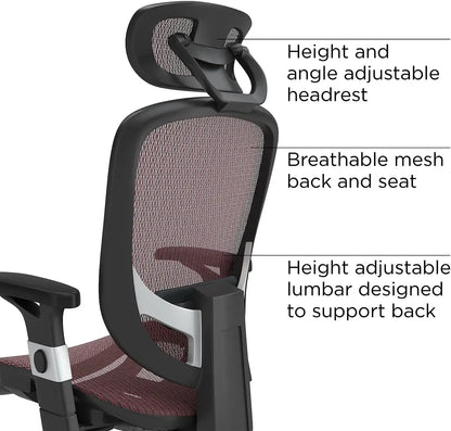 Perfect for Home & Office, Ergonomic Swivel Task Chair, Adjustable with Breathable Mesh & Lumbar Support, Maroon