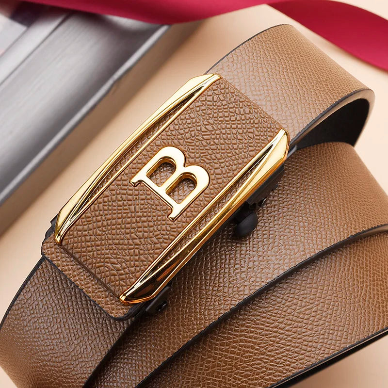 The new buckle toothless automatic buckle belt men's casual style business all-match waist belt personality youth trendy pants RELUX.STORE
